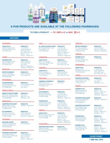 x-pur products are available at the following pharmacies