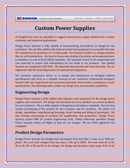 Custom Power Supplies