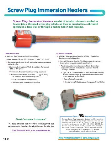 Screw Plug Immersion Heaters - Tempco Electric Heater Corporation