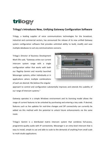 Trilogy's Introduces New, Unifying Gateway Configuration Software