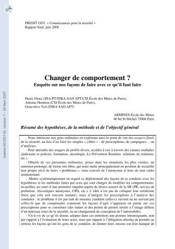 Changer de comportement? Enquête sur nos façons de faire avec ...