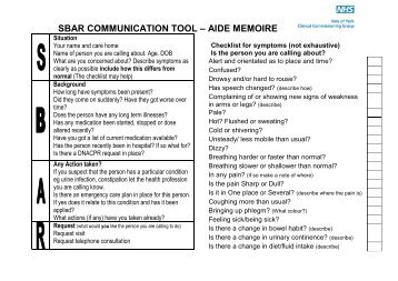 SBAR aide memoire communication tool for Care Homes