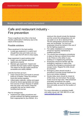 Fire prevention in cafes and restaurants - Queensland Government
