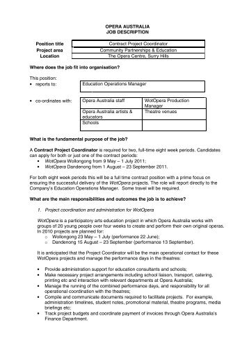 OPERA AUSTRALIA JOB DESCRIPTION Position title Contract ...