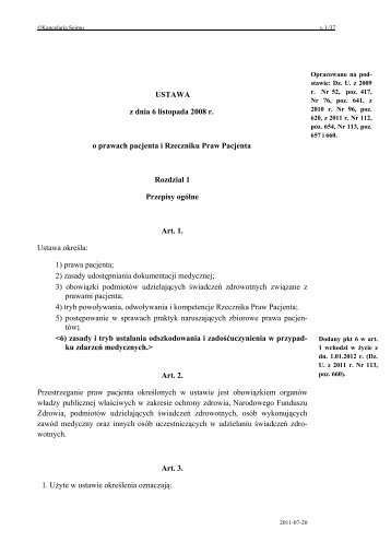 USTAWA z dnia 6 listopada 2008 r. o prawach pacjenta i Rzeczniku ...