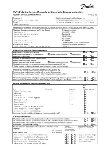 VVS-Fabrikanternas Branschcertifierade MiljÃ¶varudeklaration