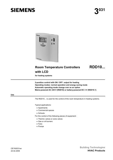 Thermostats for high performance building operation & management - HVAC  Products - Siemens USA