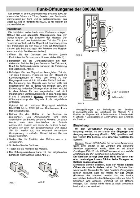 Funk-Öffnungsmelder 8003M/MB - Indexa