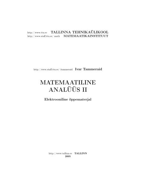 MATEMAATILINE ANALÜÜS II - Tallinna Tehnikaülikool