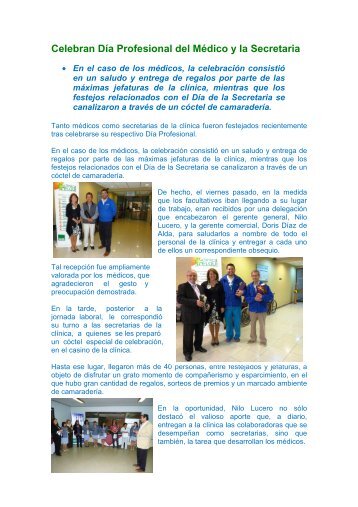 Celebran Día Profesional del Médico y la Secretaria - Clínica Elqui