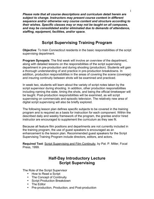 Script Supervision - Connecticut Film & Digital Media Workforce