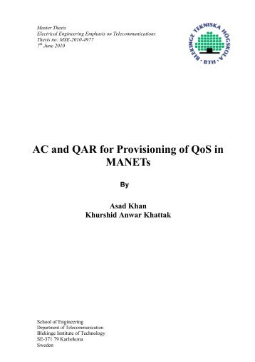 thesis - AC and QAR for Provisioning of QoS in MANETs