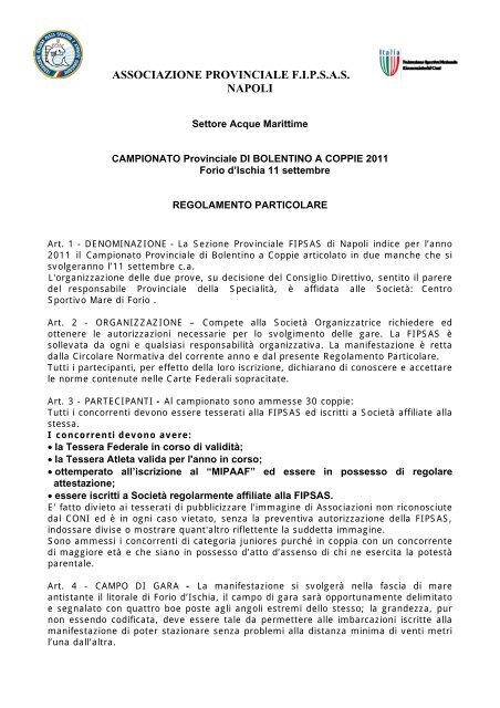 Regolamento Campionato Provinciale di Bolentino ... - FIPSAS Napoli