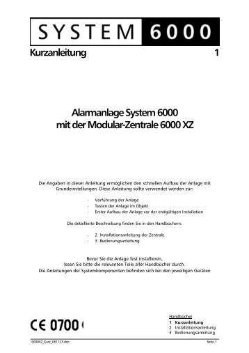 Kurzanleitung 1 Alarmanlage System 6000 mit der Modular ... - Indexa