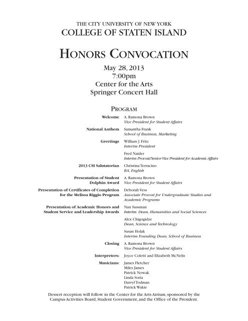 2013 Honor Convocation Program [PDF] - CSI Today