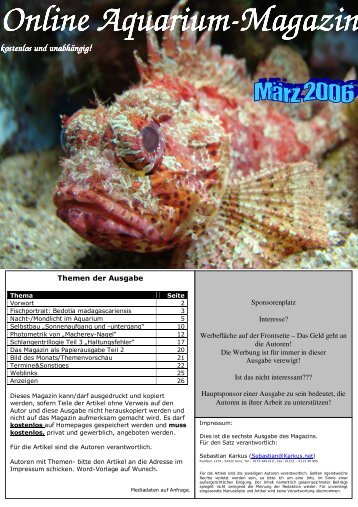 Online Aquarium-Magazin Magazin kostenlos und unabhängig!