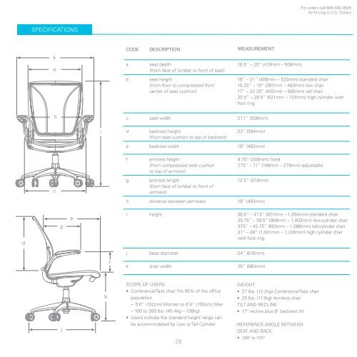 Humanscale Pricing and Specification Guide