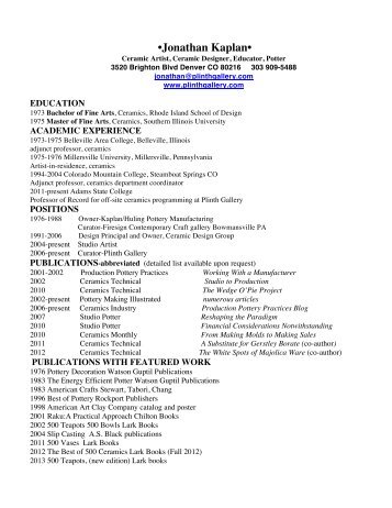 Artist's Resume - Red Lodge Clay Center