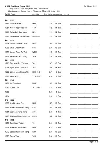 Regristration Sheet - Tee Time - Seletar Country Club