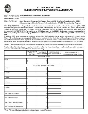 SBEDA-Subcontractor/Supplier Utilization Plan Form