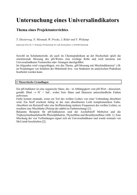 Projektunterricht zum Thema Mischindikator - Hochschule Darmstadt