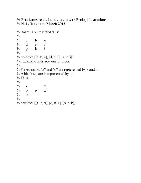 Predicates Related To Tic Tac Toe As Prolog Illustrations N L