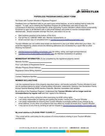 paperless program enrollment form - Tourism Whistler Member ...