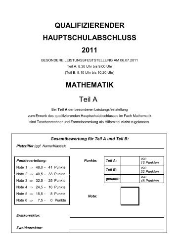 QA Mathematik 2011 Teil A