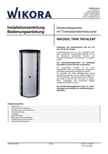 Hygienespeicher Wikosol Twin Trivalent - Wikora GmbH