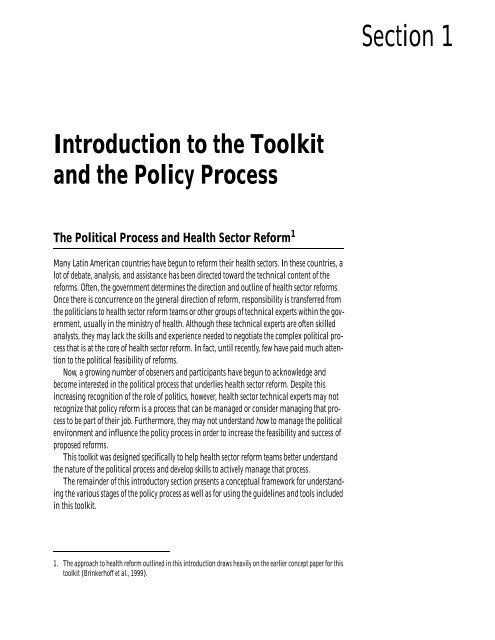Policy Toolkit for Strengthening Health Sector Reform
