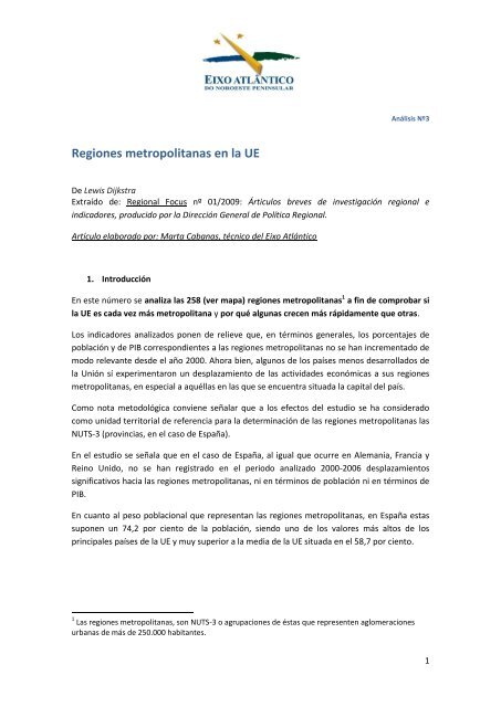 num 3_Regiones Metropolitanas en la UE.pdf - Eixo Atlantico