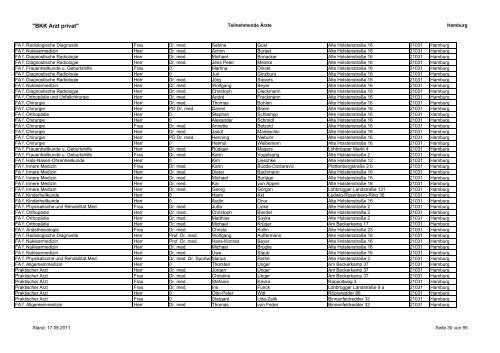 "BKK Arzt privat" Teilnehmende Ärzte Hamburg ... - FormareMed