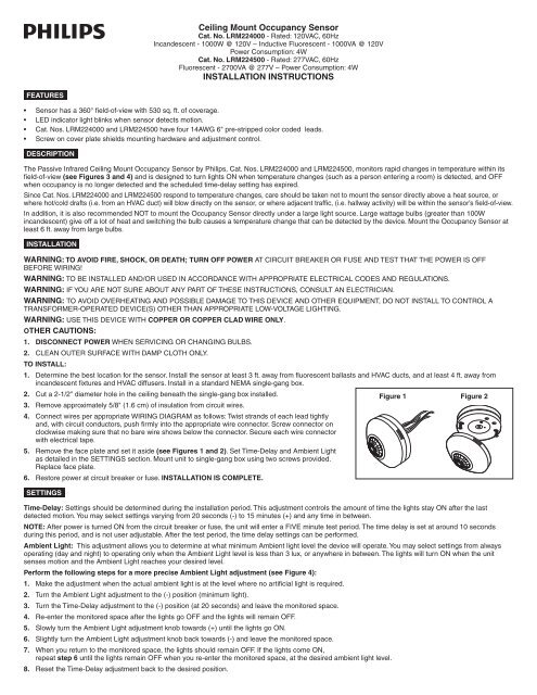 Ceiling Mount Occupancy Sensor Installation Instructions