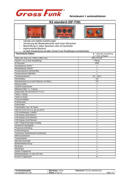 K2 standard (GF-T30) - Gross Funk GmbH