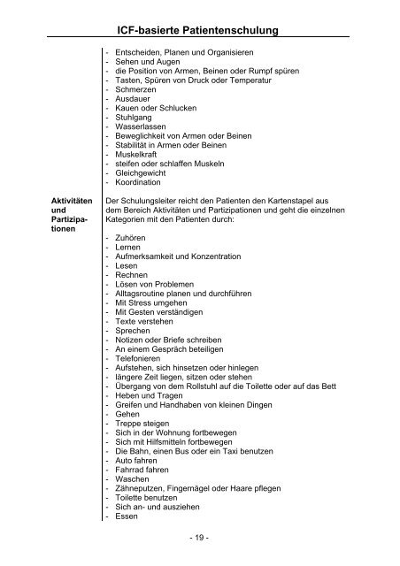 ICF-basierte Patientenschulung Manual