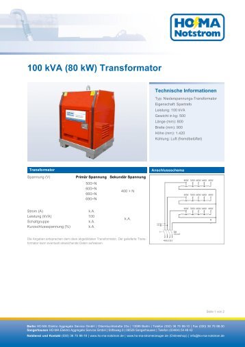 100 kVA (80 kW) Transformator - HO-MA-Notstrom