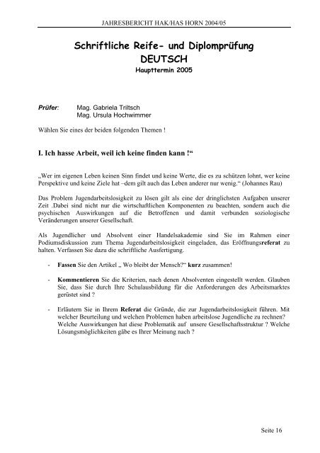 Jahresbericht 2004/05 - BHAK/BHAS Horn