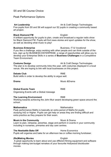 S5/6 peak options - Newbattle Community High School