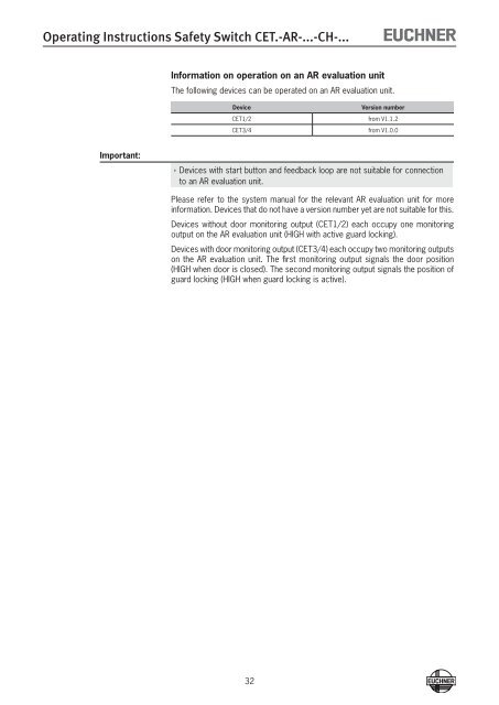 Operating Instructions Non-Contact Safety Switch CET.-AR-...-CH ...