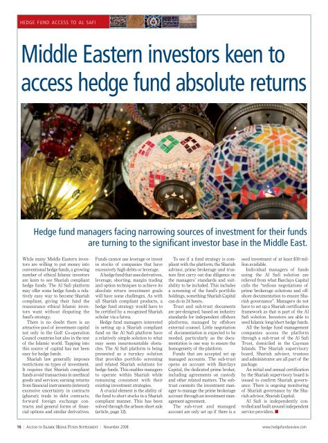 Access to Islamic Hedge Funds - Incisive Media