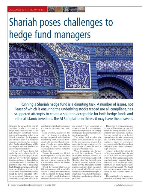 Access to Islamic Hedge Funds - Incisive Media