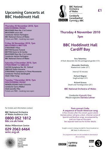 Upcoming Concerts at BBC Hoddinott Hall 0800 052 1812 BBC ...