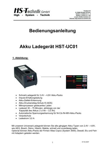 Bedienungsanleitung Akku Ladegerät HST-UC01 - HS-Technik