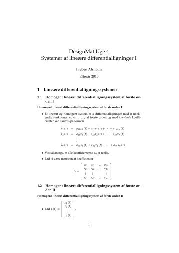 DesignMat Uge 4 Systemer af lineÃ¦re differentialligninger I
