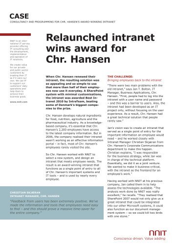 Relaunched intranet wins award for Chr. Hansen - NNIT