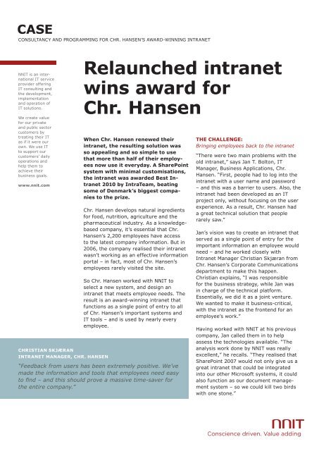 Relaunched intranet wins award for Chr. Hansen - NNIT