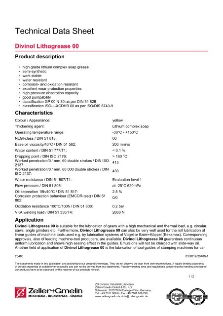 Divinol Lithogrease 00 - Zeller+Gmelin GmbH