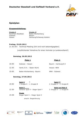 Deutscher Baseball und Softball Verband e.V.  Spielplan