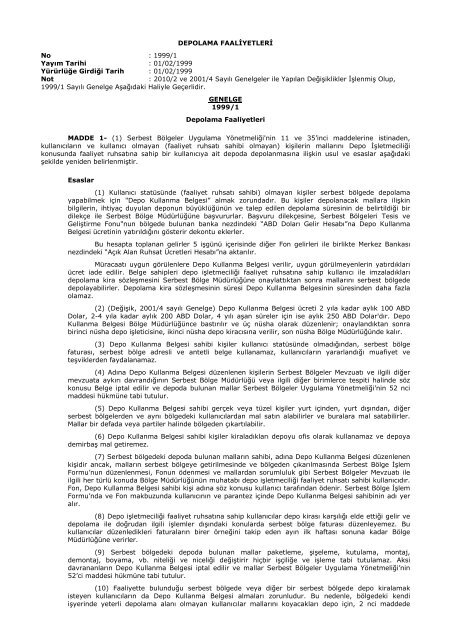 Depolama Faaliyetlerine Ä°liÅkin 2010/2, 2001/4 ve 1999/1 SayÄ±lÄ± ...