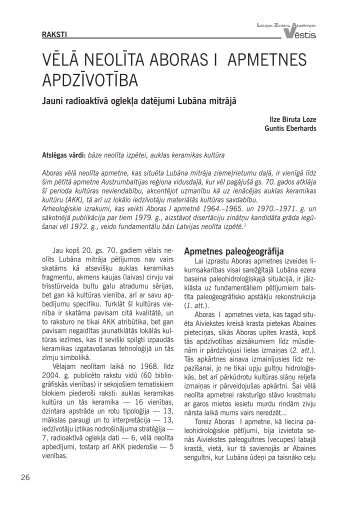 vÄlÄ neolÄ«ta aboras i apmetnes apdzÄ«votÄ«ba - Latvijas ZinÄtÅu ...